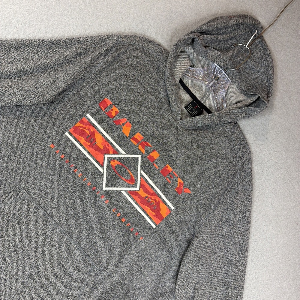 Oakley Men Performance Fit Hoodie Gray Textured Pullover Size Small Center Logo